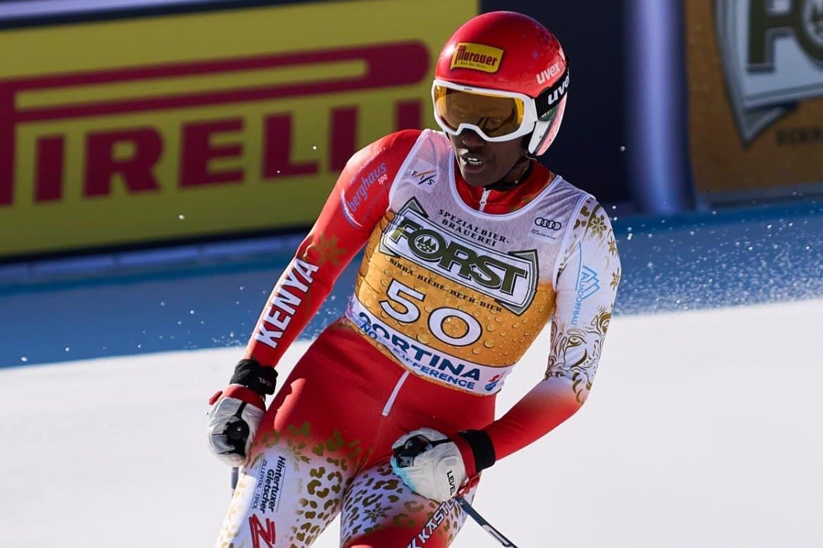 Sabrina Simader racing in Kenyan colors at Cortina